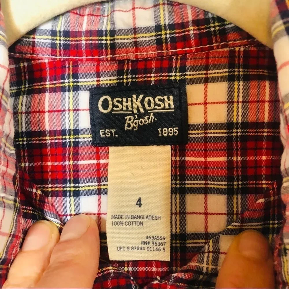 Osh Kosh B’Gosh Red White Plaid Shirt Holiday